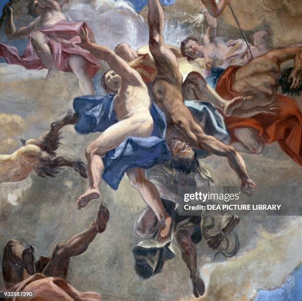 Fresco on the ceiling of the grand staircase, by Sebastiano Ricci, Schonbrunn castle , Austria, 18th century. Detail.