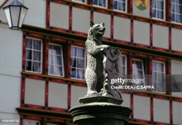 Bear statue symbol of the Canton, Appenzell, Canton of Appenzell Innerrhoden, Switzerland.