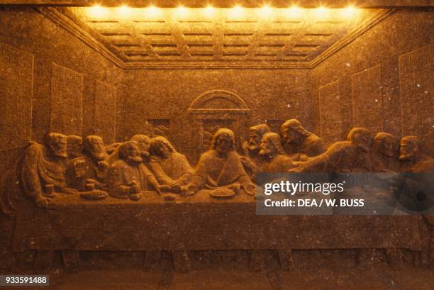 The Last Supper, bas relief carved in the salt, Wieliczka salt mine , Poland.