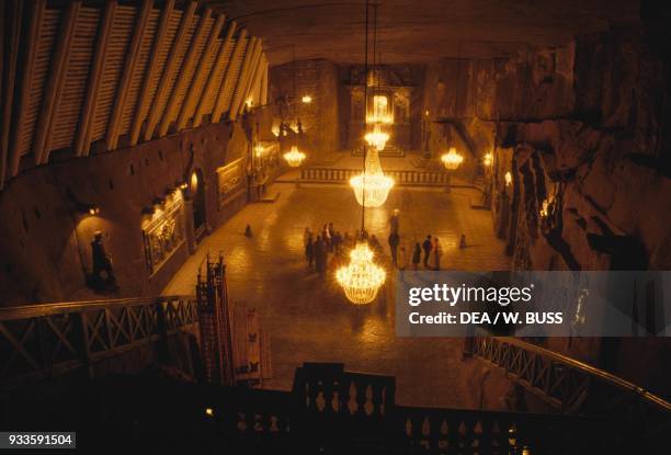 The cathedral carved out of the rock salt in Wieliczka salt mine , Poland.