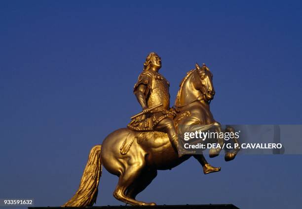 Goldener Reiter, gilded statue of August the Strong in Dresden, Saxony, Germany, 18th century.