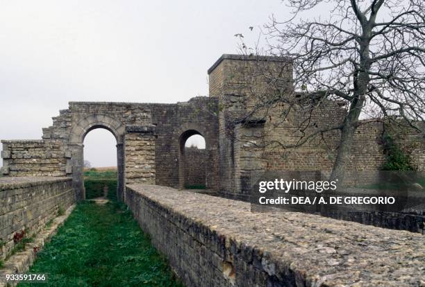 Ruins of the Roman walls and the East gate, Avenches, Vaud, Switzerland. Roman civilisation, 1st century BC.