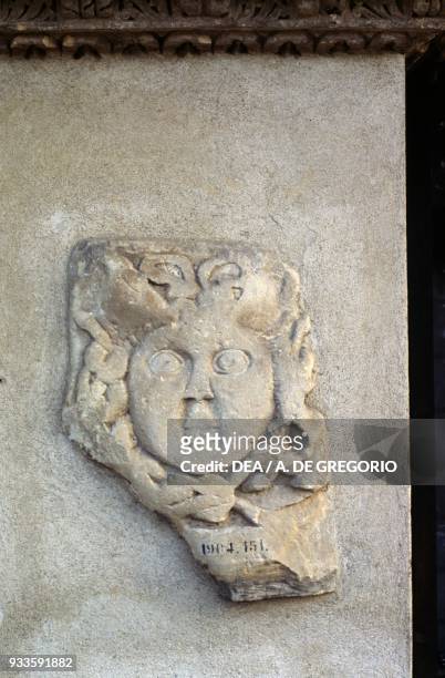 Gorgon's head, relief from the ancient city of Augusta Raurica, Augst, Canton of Basel-Landschaft, Switzerland. Roman civilisation.