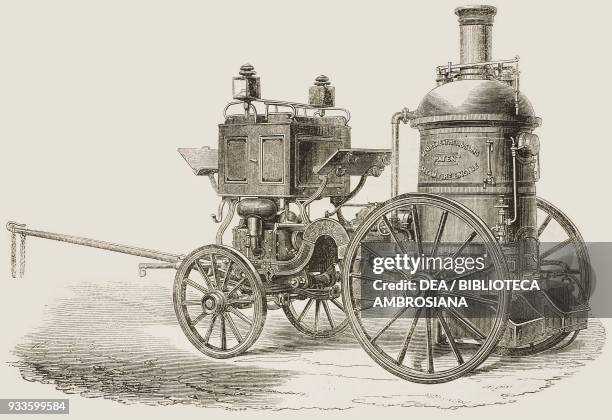 Steam fire engine, Merryweather and son's patent, International Exhibition, London, United Kingdom, illustration from the magazine The Illustrated...