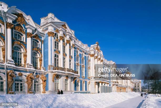 Catherine Palace, 1752-1756, with snow, architect Bartolomeo Francesco Rastrelli , Pushkin , near St Petersburg, Russia, 18th century.
