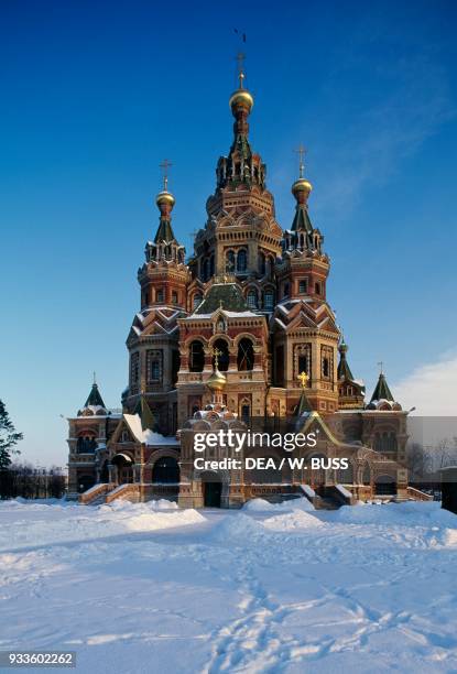 The Peter and Paul Cathedral, 1895-1905, with snow, Petergof, Russia, 19th-20th century.