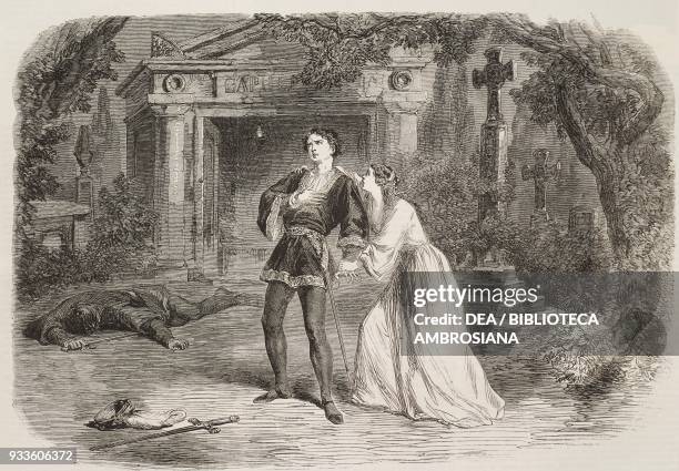 Scene from Romeo and Juliet, as played in the Festival Pavilion, Shakespeare Commemoration at Stratford-on-Avon, England, United Kingdom,...