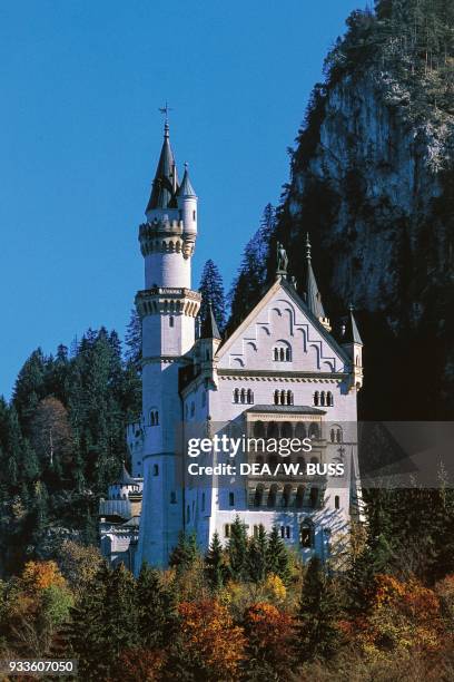 Neuschwanstein castle, 1869-1886, built by King Ludwig II of Bavaria, near Fussen, Bavaria. Germany, 19th century.