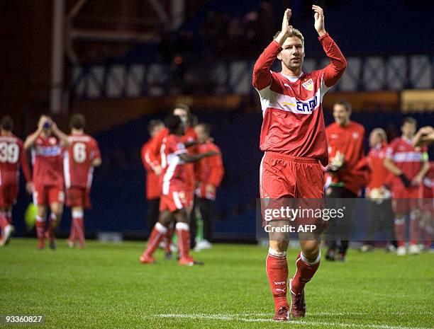 Stuttgart's Thomas Hitzlsperger celebrates after beating the Rangers 2-0 after the UEFA Champions League football match on November 24, 2009 in...