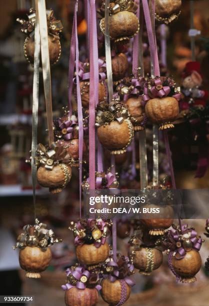 Christmas decorations, Domplatz Christmas market, Salzburg, Austria.