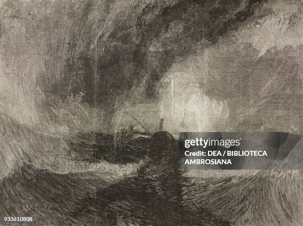 Snow storm, Steam-Boat off a Harbour's Mouth, engraving from the painting by William Turner, illustration from the magazine The Illustrated London...