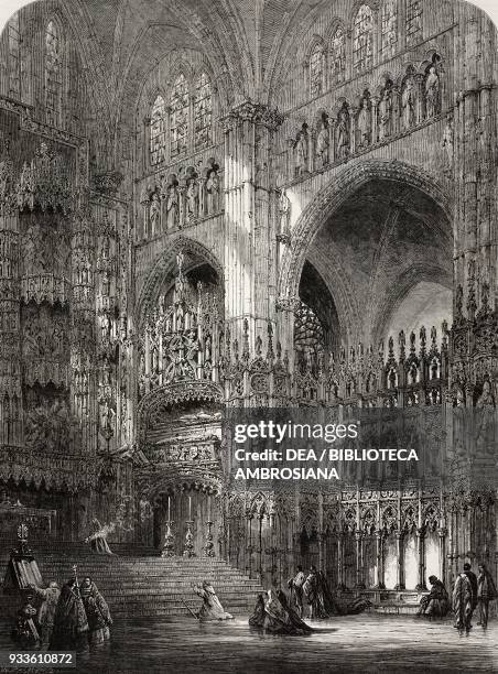 Chapel of the High Altar in the Cathedral of Toledo, by S Read, Exhibition of the Institute of the Society of Painters in Water Colour, illustration...