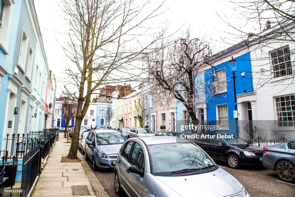Colorful residential detached houses in the city of London.