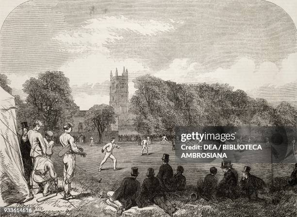 Cricket-Match between Eton and Winchester Colleges at Winchester, England, United Kingdom, illustration from the magazine The Illustrated London...