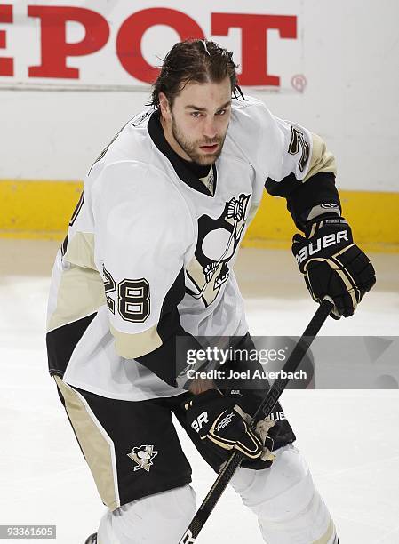 Eric Godard of the Pittsburgh Penguins prior to the game against the Florida Panthers on November 23, 2009 at the BankAtlantic Center in Sunrise,...