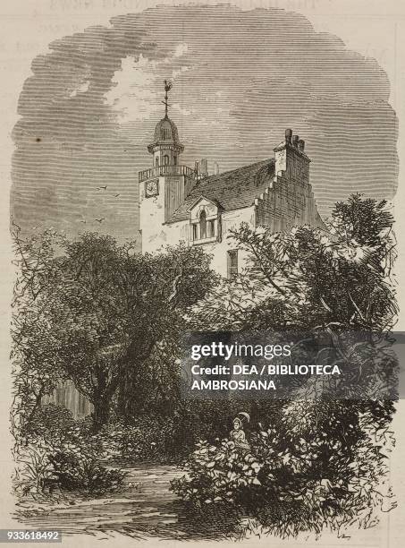 Abergeldie castle , Highland Residence of the Prince of Wales Edward, viewed from the gardens, Scotland, United Kingdom, illustration from the...