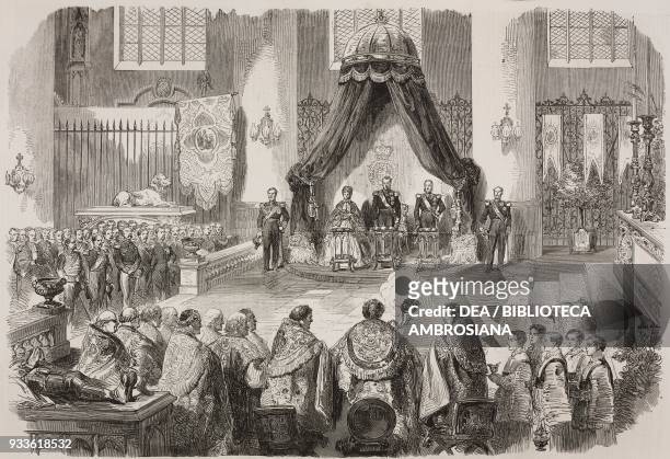 Celebration of the thirty-second anniversary of king Leopold I reign, Cathedral of St Michael and St Gudula, Brussels, Belgium, in the illustration...