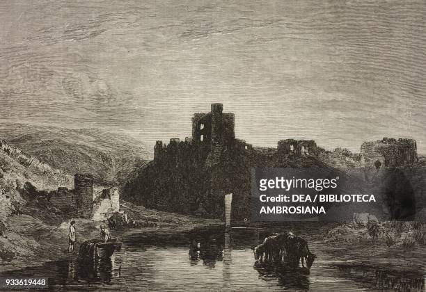Norham Castle, from the Liber studiorum, by Joseph Mallord William Turner , illustration from the magazine The Illustrated London News, volume XLIV,...
