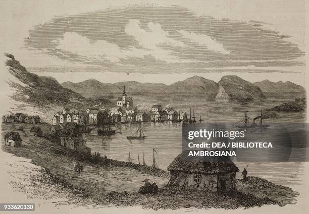 Hammerfest, visited by Prince Alfred, Norway, illustration from the magazine The Illustrated London News, volume XLIV, October 8, 1864.