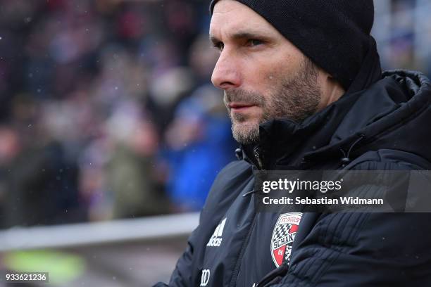 Head coach Stefan Leitl of Ingolstadt looks on prior to the Second Bundesliga match between FC Ingolstadt 04 and SG Dynamo Dresden at Audi Sportpark...