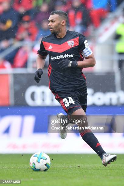 Marvin Matip of Ingolstadt plays the ball during the Second Bundesliga match between FC Ingolstadt 04 and SG Dynamo Dresden at Audi Sportpark on...