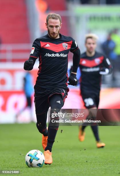Moritz Hartmann of Ingolstadt plays the ball during the Second Bundesliga match between FC Ingolstadt 04 and SG Dynamo Dresden at Audi Sportpark on...