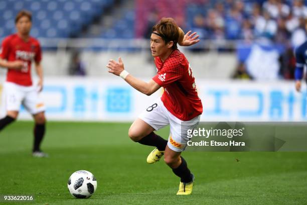 Daisuke Kikuchi of Urawa Red Diamonds in action during the J.League J1 match between Urawa Red Diamonds and Yokohama F.Marinos at Saitama Stadium on...