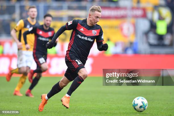 Sonny Kittel of Ingolstadt runs with the ball during the Second Bundesliga match between FC Ingolstadt 04 and SG Dynamo Dresden at Audi Sportpark on...