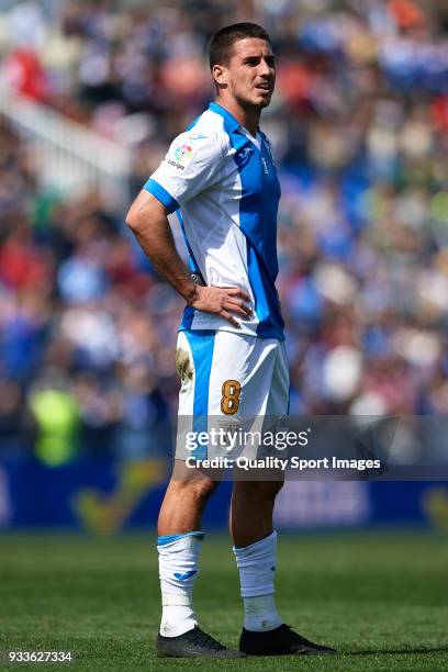 Gabriel Pires of Leganes looks on during the La Liga match between Leganes and Sevilla at Estadio Municipal de Butarque on March 18, 2018 in Leganes,...