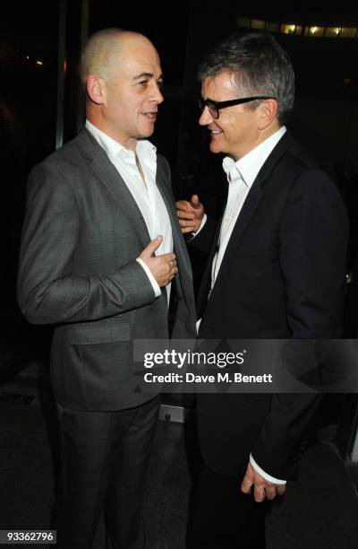 Dinos Chapman and Jay Jopling attend the private view of Damien Hirst's latest exhibition 'Nothing Matters', at the White Cube Gallery on November...