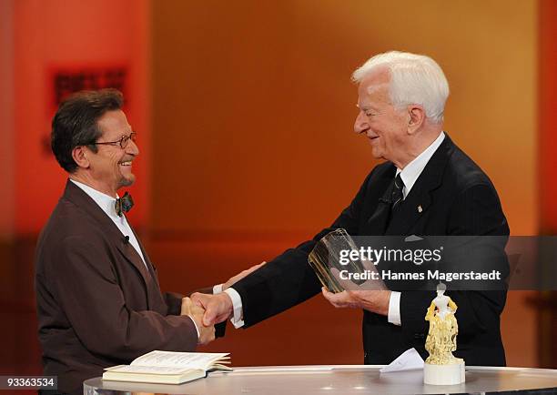 Christoph Wonneberger and Richard Freiherr von Weizsaecker during the annual Corine awards at the Prinzregenten Theatre on November 24, 2009 in...