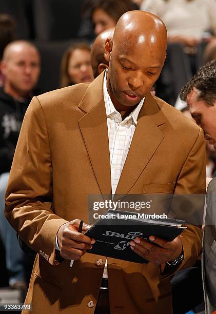 Assistant coach Sam Cassell of the Washington Wizards stands on the sideline during the game against the Oklahoma City Thunder on November 20, 2009...