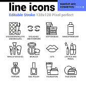 Makeup and cosmetics line icons - Editable Stroke, Pixel perfect thin line vector icons for web design and website application.