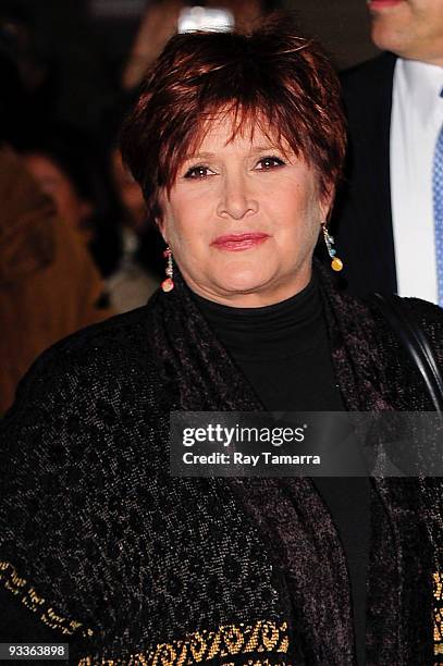 Actress Carrie Fisher visits the "Late Show With David Letterman" at the Ed Sullivan Theater on November 24, 2009 in New York City.