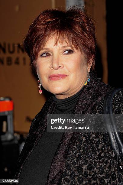 Actress Carrie Fisher visits the "Late Show With David Letterman" at the Ed Sullivan Theater on November 24, 2009 in New York City.