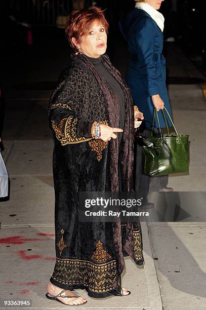 Actress Carrie Fisher visits the "Late Show With David Letterman" at the Ed Sullivan Theater on November 24, 2009 in New York City.