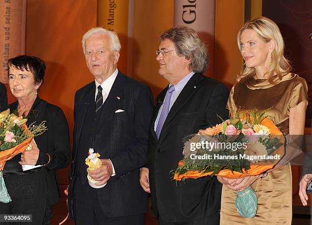 Mirjam Pressler, Richard Freiherr von Weizsaecker, Helmut Markwort and Nina Ruge attend the Corine Award 2009 at the Prinzregententheater on November...