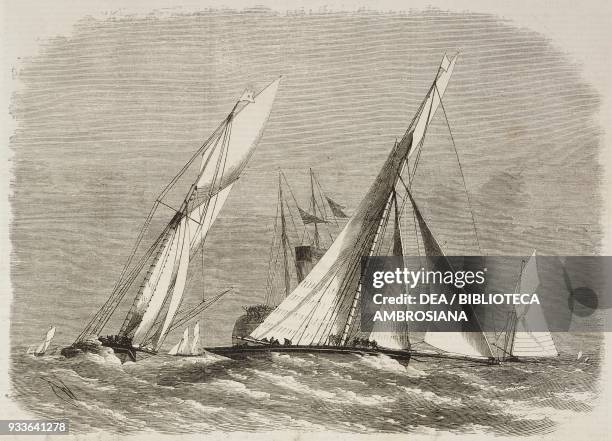 The Sphinx and Volante rounding at Southend, Royal London Yacht Club match, United Kingdom, illustration from the magazine The Illustrated London...