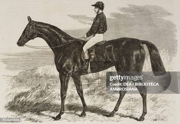 Pretender, horse winner of the Derby, United Kingdom, illustration from the magazine The Illustrated London News, volume LIV, June 5, 1869.