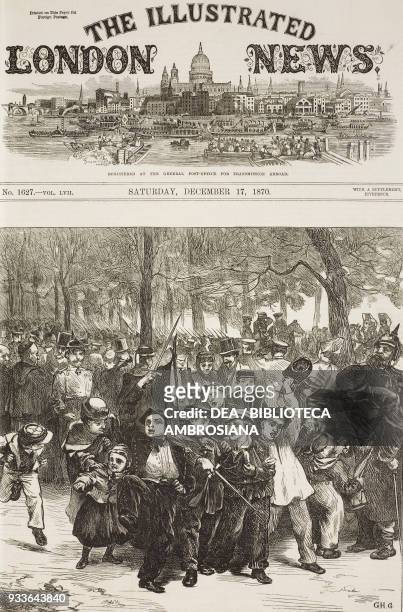 Young France, a group of children improvising a patriotic march in Versailles, France, Franco-Prussian War, illustration from the magazine The...