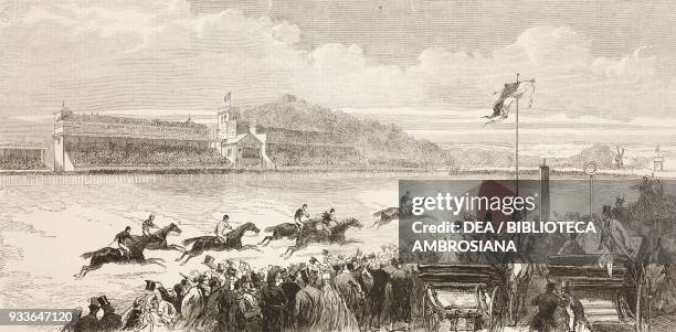 The race horse Gladiateur winning the Grand Prix de Paris at Longchamps, France, illustration from the magazine The Illustrated London News, volume...