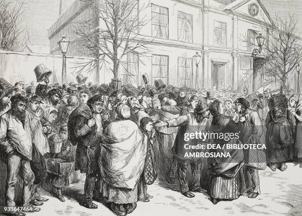 Paris citizens waiting for coke at the gasworks, Barriere d'Italie, Paris, Franco-Prussian War, illustration from the magazine The Illustrated London...