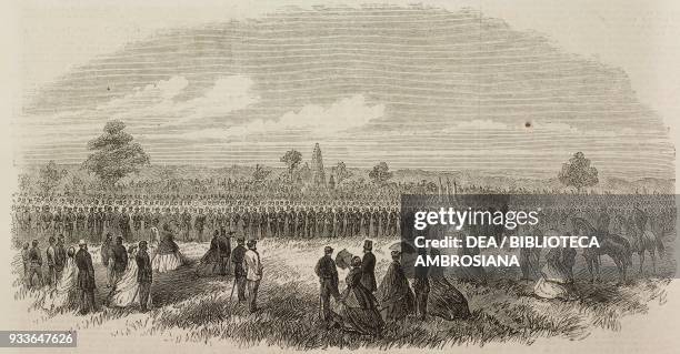 Dedication of the monument on the battle field of Bull Run, Virginia, United States, illustration from the magazine The Illustrated London News,...