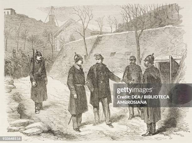 Delivering of the keys to the Prussians in the fortress of Mont-Valerien, France, Franco-Prussian War, illustration from the magazine The Illustrated...