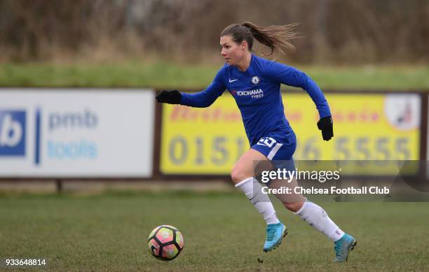 Ramona Bacmann of Chelsea in action during a FA Women's Cup between Chelsea and Liverpool Ladies at Prescot Cables Football Club on March 18, 2018 in...