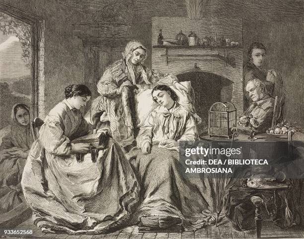 The Foster Sisters, engraving from a painting by John Bostock, illustration from the magazine The Illustrated London News, volume XLVII, October 14,...