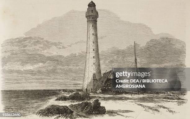The Alguada reef lighthouse, Cape Negrais, Myanmar, illustration from the magazine The Illustrated London News, volume XLVII, October 21, 1865.