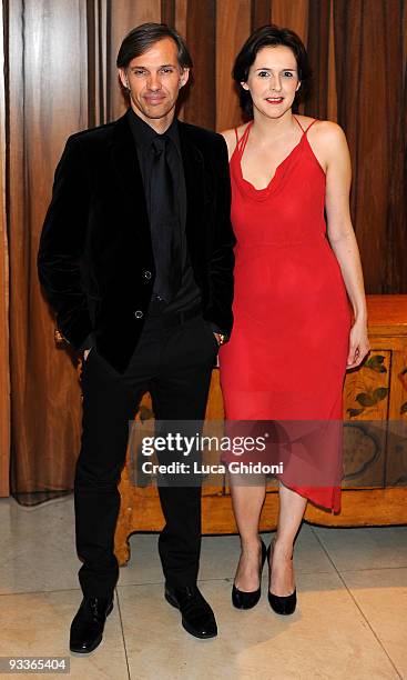 Paul Belmondo and Aphrodite De Lorraine attend the press conference for the launch of Rendez-Vous France Italia magazine on November 24, 2009 in...