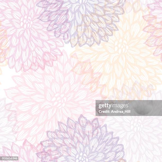 stockillustraties, clipart, cartoons en iconen met dalhia naadloze vector patroon - ink tekening met aquarel textuur - ranunculales