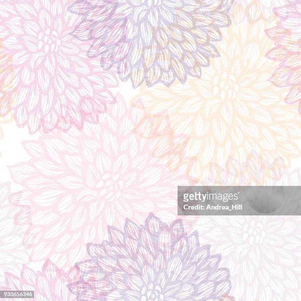 dalhia seamless vector pattern - ink drawing with watercolor texture - floral pattern stock illustrations